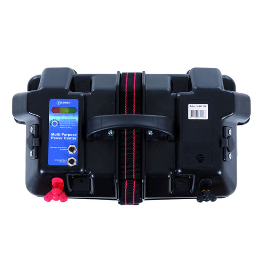 Batteriebox Power 415x225x300mm mit vorverdrahteten Anschlüssen, 2x 12V-Steckdosen – mit 60A und 10A Leitungsschutzschaltern