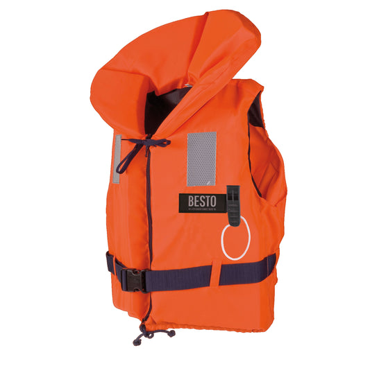 Rettungsweste Orange BESTO ECON – 100N / Signalfarbe ISO EN 20471 / Größen S-XL / verstellbarer Gurt mit Nexus-Steckschnallen
