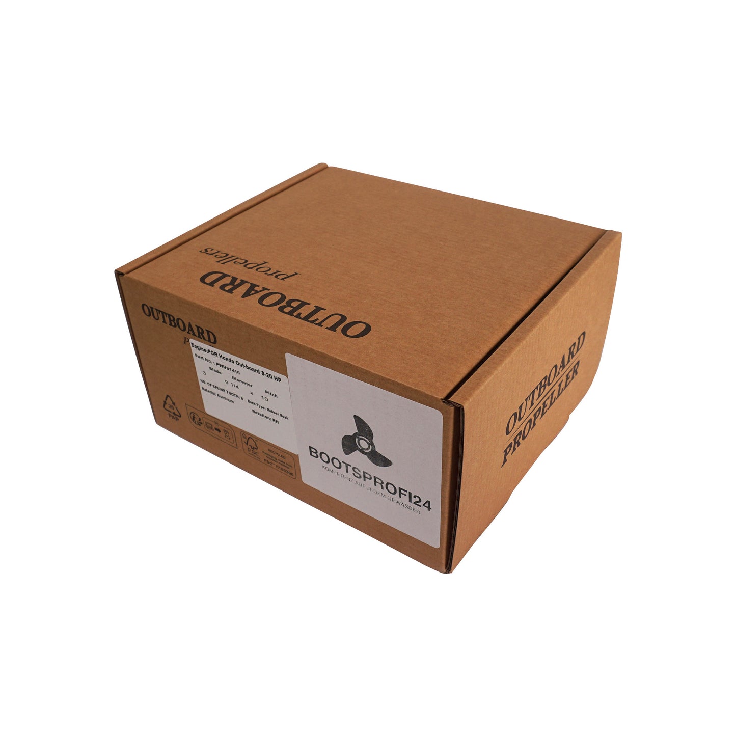 Propeller für Honda Außenborder 8 bis 20 PS, 9 1/4" Durchmesser, 10" Steigung, mit 8 Zähnen, Aluminium anthrazit/grau