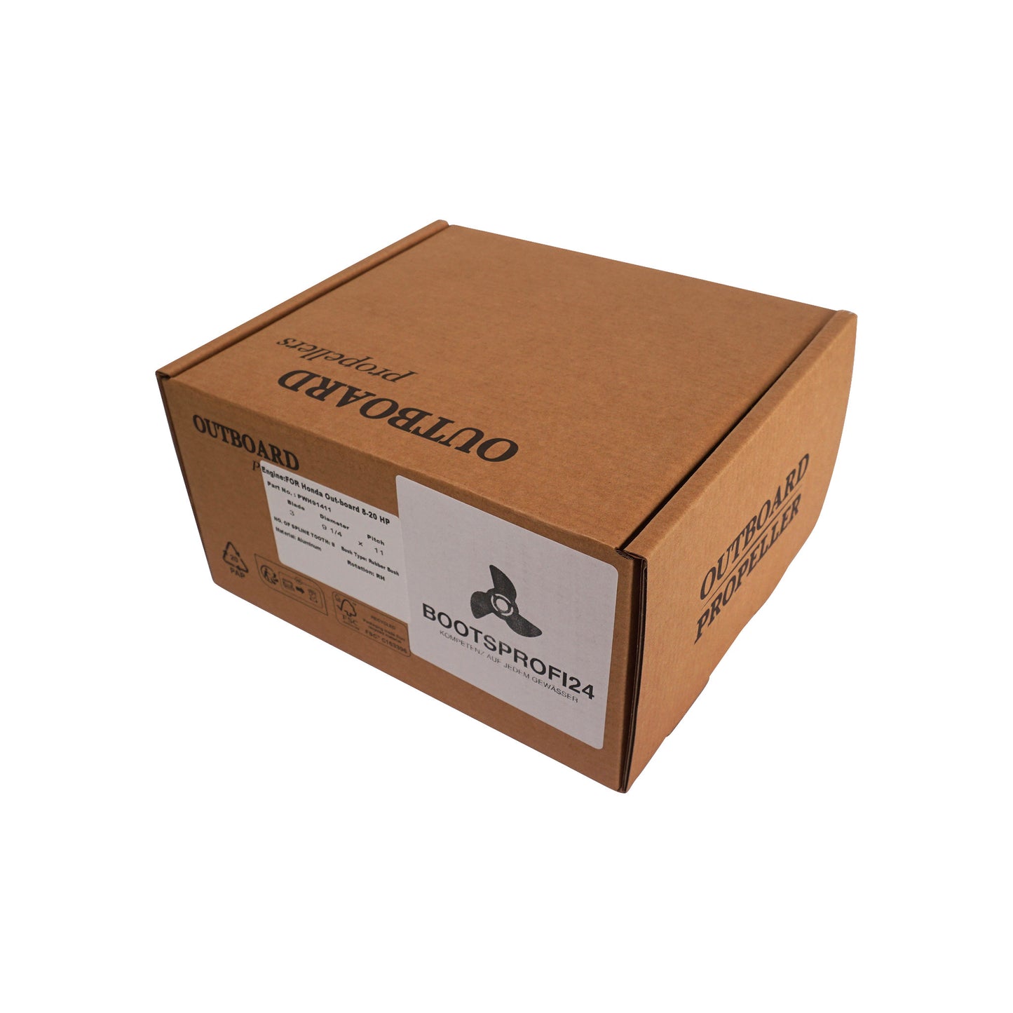 Propeller für Honda Außenborder 8 bis 20 PS, 9 1/4" Durchmesser, 11" Steigung, mit 8 Zähnen, Aluminium anthrazit/grau