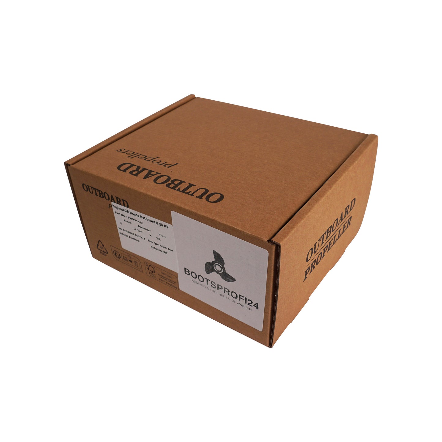 Propeller für Honda Außenborder 8 bis 20 PS, 9 1/4" Durchmesser, 12" Steigung, mit 8 Zähnen, Aluminium anthrazit/grau