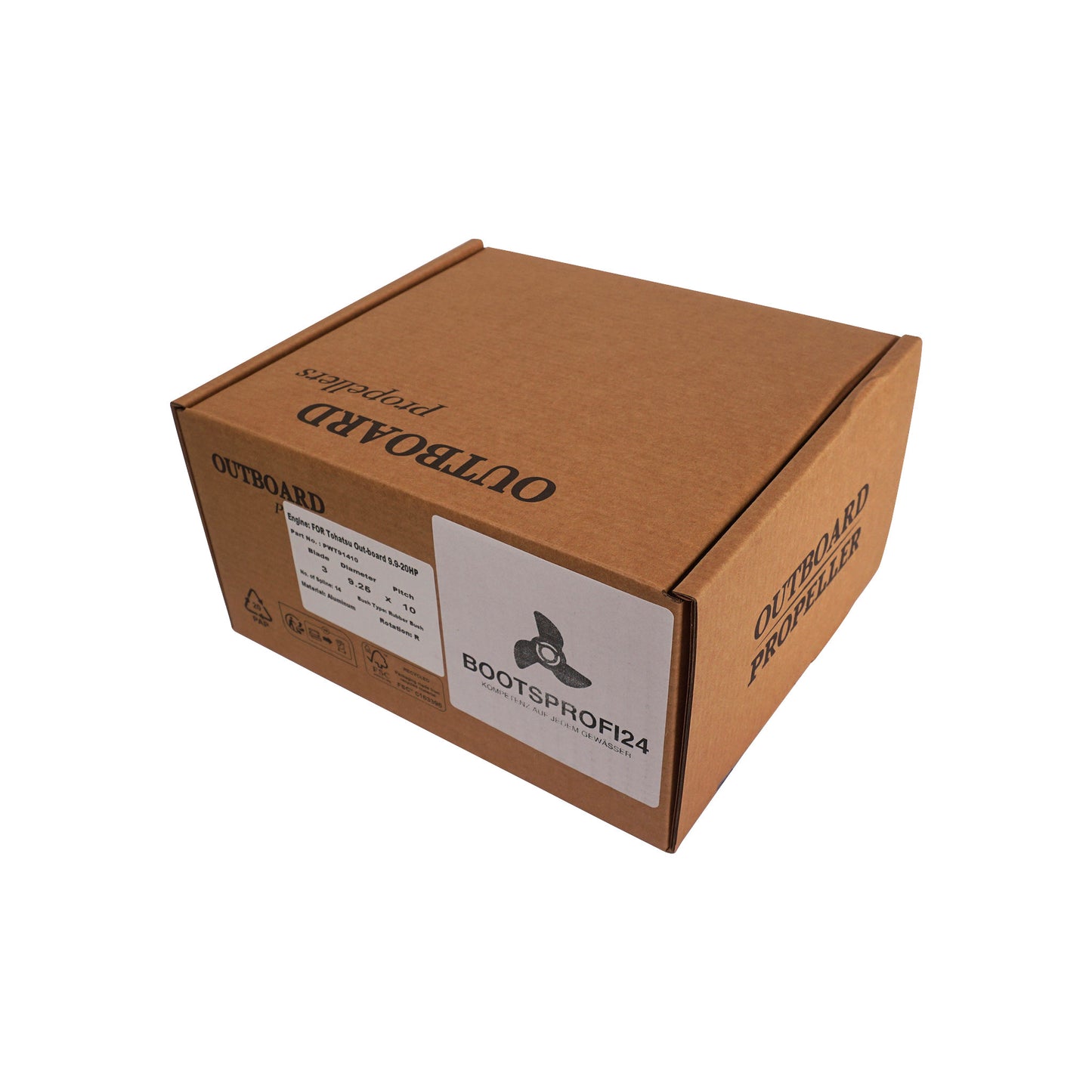 Propeller für Tohatsu Außenborder 9.9 bis 20PS, 9 1/4"Durchmesser, 10" Steigung, mit 14 Zähnen, Aluminum schwarz lackiert, (entspricht 362-64108-0)