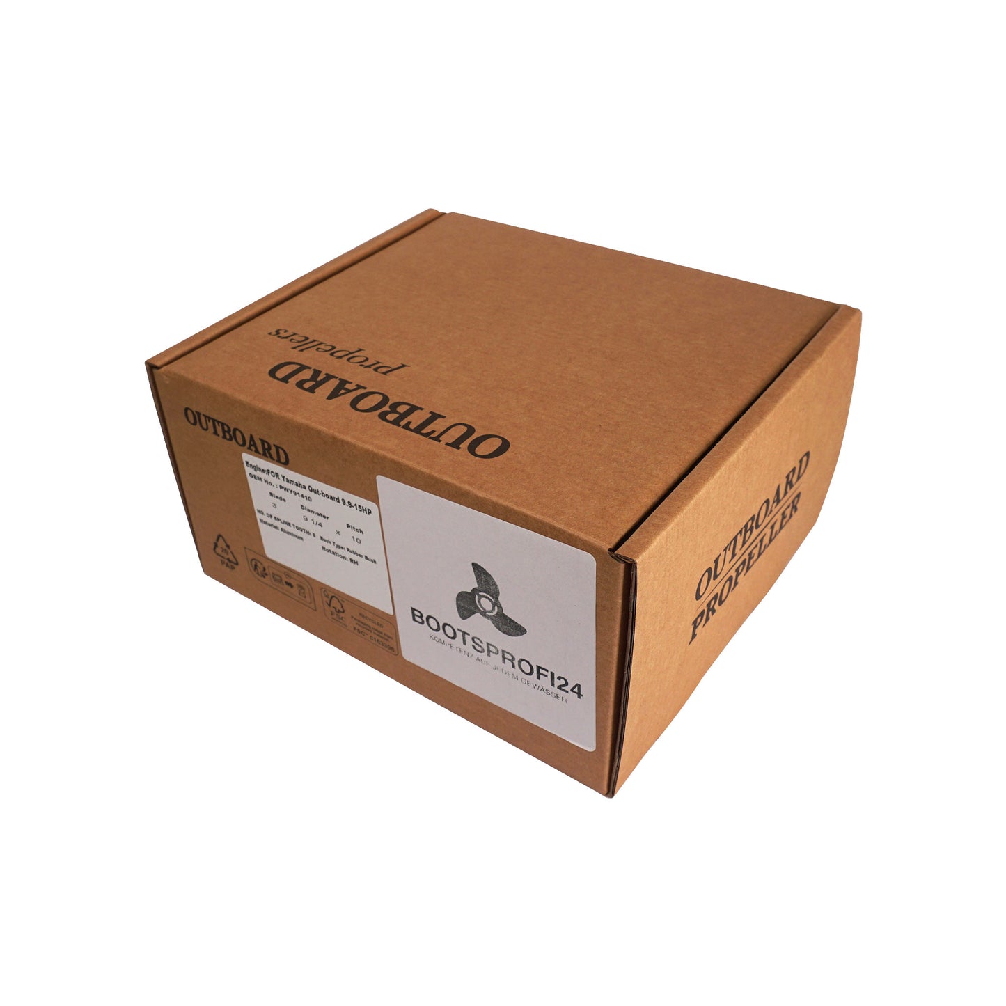 Propeller für Yamaha Außenborder 8 bis 20 PS, 9-1/4" Durchmesser, 10" Steigung, mit 8 Zähnen, Aluminium weiß lackiert (ersetzt 63V-45945-00-EL)