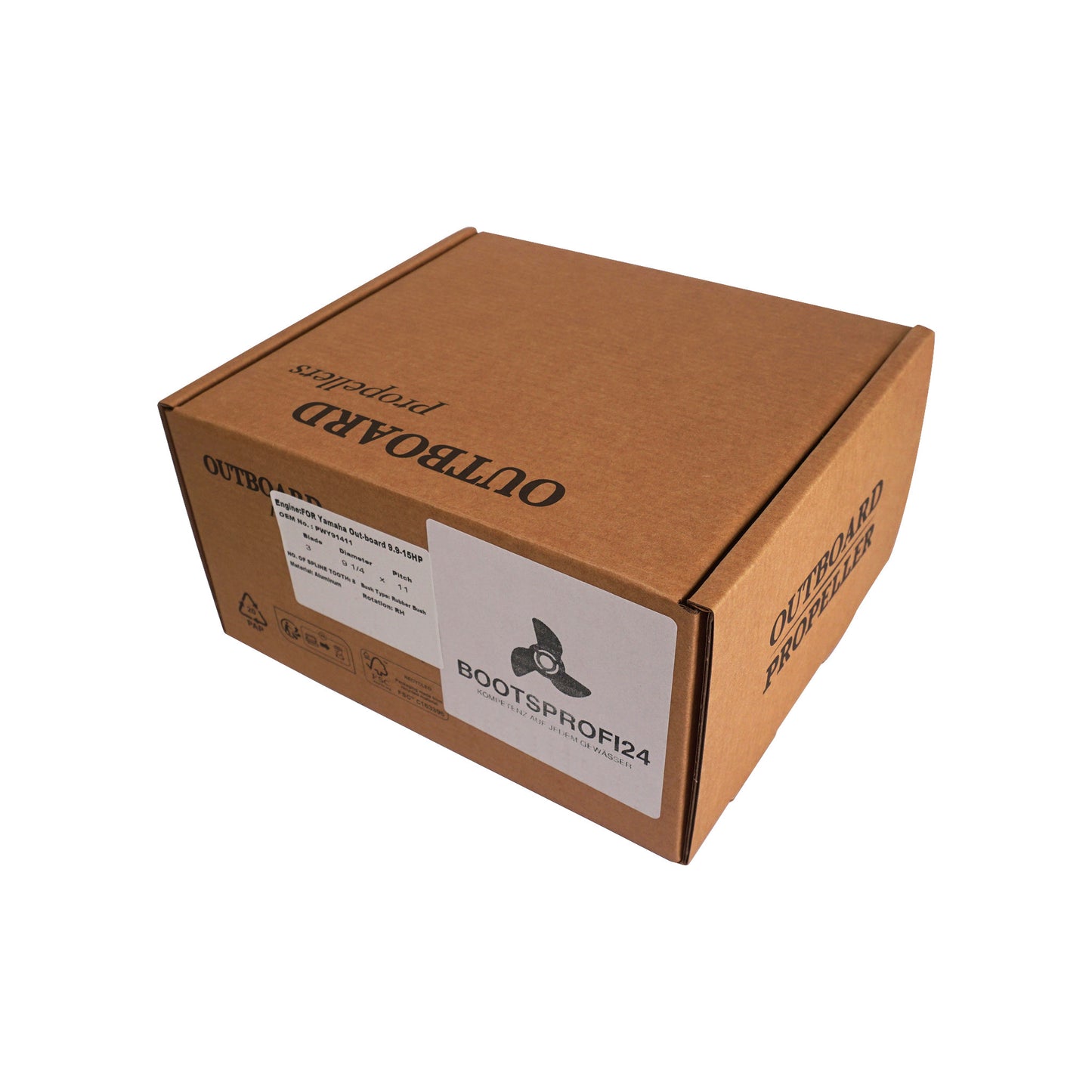 Propeller für Yamaha Außenborder 8 bis 20 PS, 9-1/4" Durchmesser, 11" Steigung, mit 8 Zähnen, Aluminium weiß lackiert (ersetzt 63V-45943-00-EL)