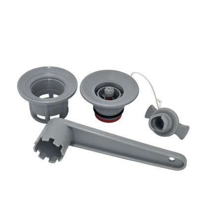 Setangebot 2x Schlauchbootventil HR-Ventil + Ventilschlüssel – Komplettset für Schlauchboote (8-Zahn, Grau)