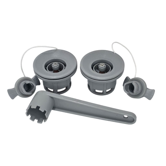 Setangebot 2x Schlauchbootventil HR-Ventil + Ventilschlüssel – Komplettset für Schlauchboote (8-Zahn, Grau)