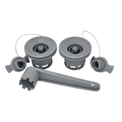Setangebot 4x Schlauchbootventil HR-Ventil + Ventilschlüssel – Komplettset für Schlauchboote (8-Zahn, Grau)