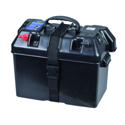 Batteriebox Power 415x225x300mm mit vorverdrahteten Anschlüssen, 2x 12V-Steckdosen – mit 60A und 10A Leitungsschutzschaltern
