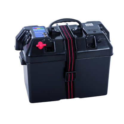 Batteriebox Power 415x225x300mm mit vorverdrahteten Anschlüssen, 2x 12V-Steckdosen – mit 60A und 10A Leitungsschutzschaltern