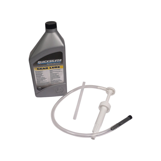 Quicksilver Hochleistungs-Getriebeöl Set SAE90 – 1 Liter mit Getriebeölpumpe | Premium Schutz für Außenborder & Heckantriebe