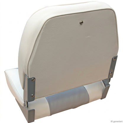 Bootssitz Klappsitz Miami weiß/grau – gepolsterter Angelsitz, klappbar, 42,5 cm, 134 mm Lochabstand