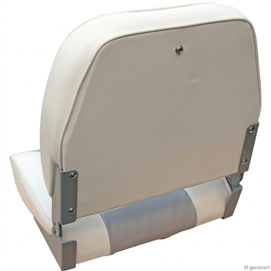 Bootssitz Klappsitz Miami weiß/grau – gepolsterter Angelsitz, klappbar, 42,5 cm, 134 mm Lochabstand