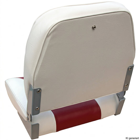 Bootssitz Klappsitz Miami weiß/rot – gepolsterter Angelsitz, klappbar, 42,5 cm, 134 mm Lochabstand