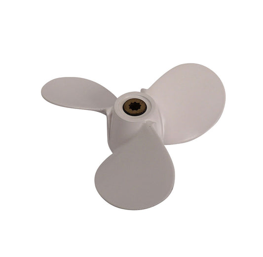 Propeller für Yamaha Außenborder 4 bis 6 PS, 7 1/2" Durchmesser, 7" Steigung, mit 9 Zähnen, Aluminium weiß lackiert (ersetzt 6L5-45943-01-EL)