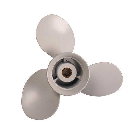 Propeller für Yamaha Außenborder 8 bis 20 PS, 9-1/4" Durchmesser, 10" Steigung, mit 8 Zähnen, Aluminium weiß lackiert (ersetzt 63V-45945-00-EL)