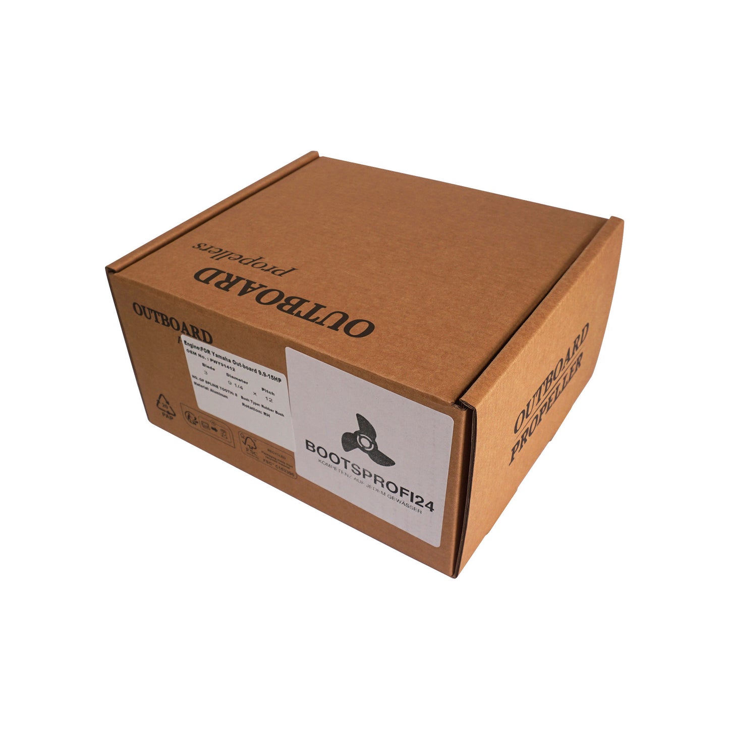 Propeller für Yamaha Außenborder 8 bis 20 PS, 9-1/4" Durchmesser, 12" Steigung, mit 8 Zähnen, Aluminium weiß lackiert (ersetzt 63V-45941-00-EL)