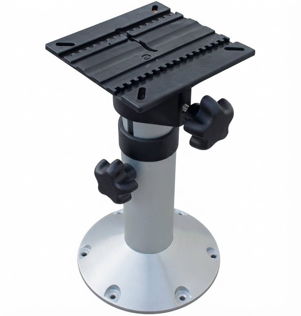 Höhenverstellbares Sitzbein für Bootssitz 340–510 mm – drehbar & feststellbar, Aluminium, 225 mm Standfuß