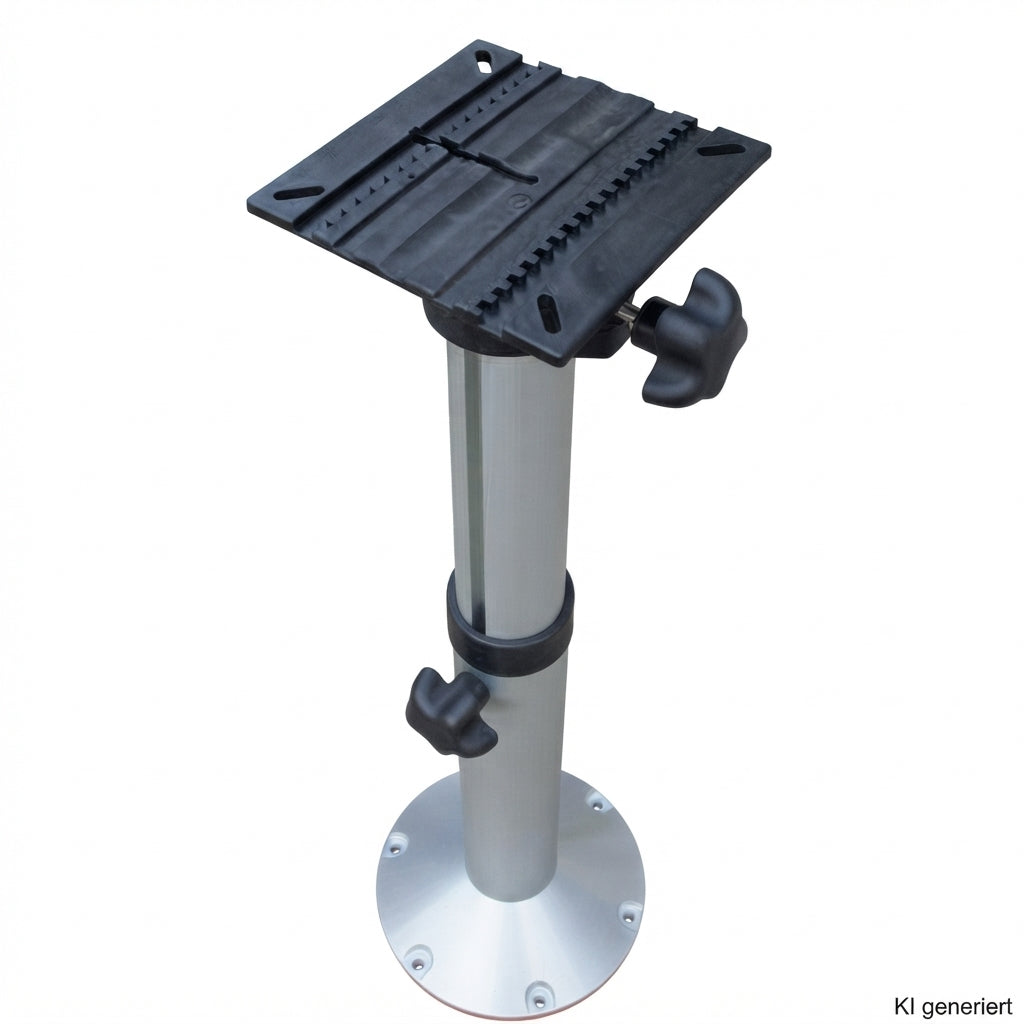 Höhenverstellbares Sitzbein für Bootssitz 500–750 mm – drehbar & feststellbar, Aluminium, 225 mm Standfuß