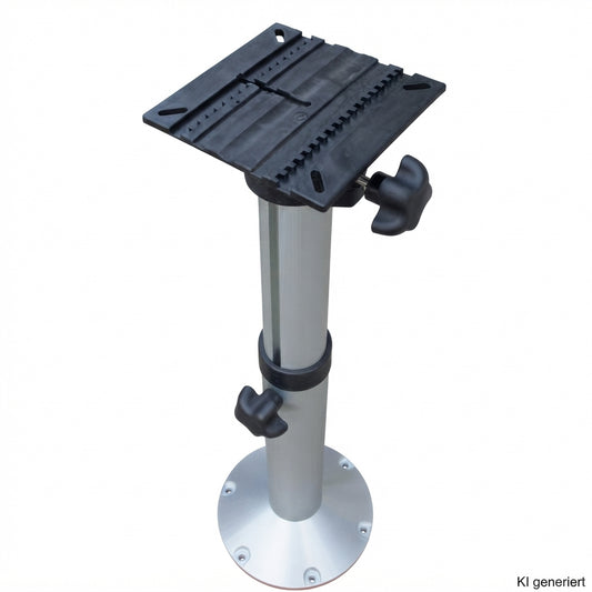 Höhenverstellbares Sitzbein für Bootssitz 500–750 mm – drehbar & feststellbar, Aluminium, 225 mm Standfuß