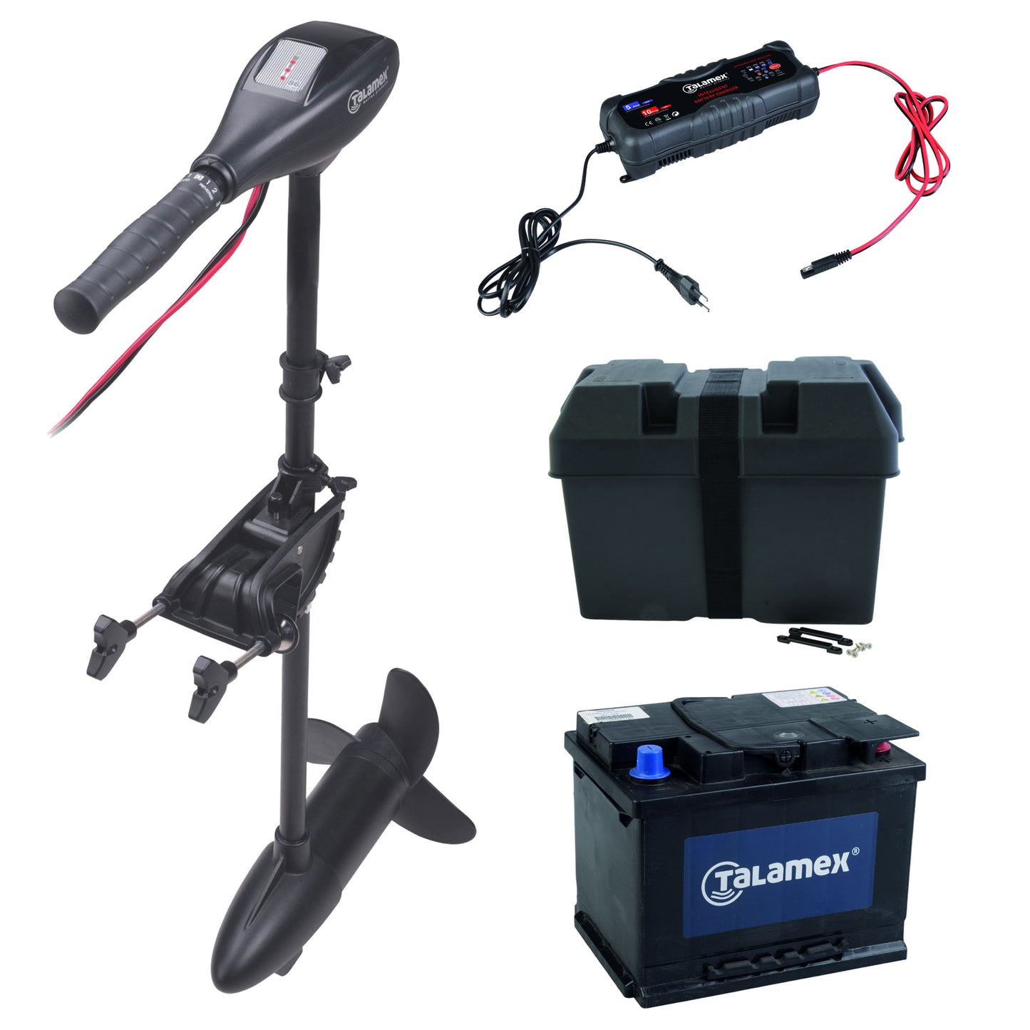 Elektromotor Komplettset für Schlauchboote – inklusive Batterie, Ladegerät und Batteriebox